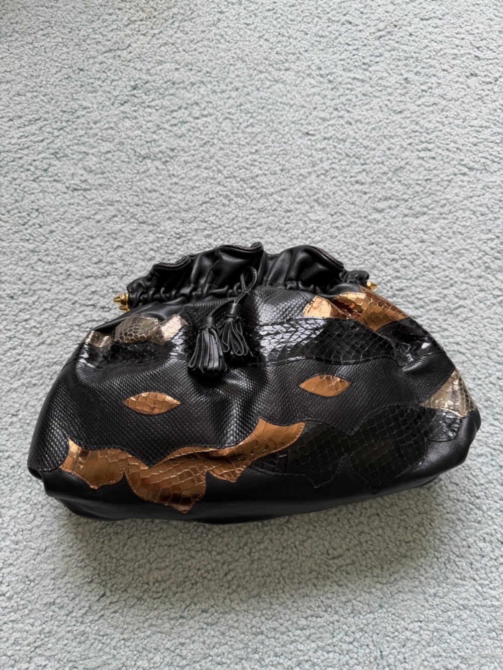 Carlos Fiori Black & Gold Leather and Snakeskin Clutch Bag